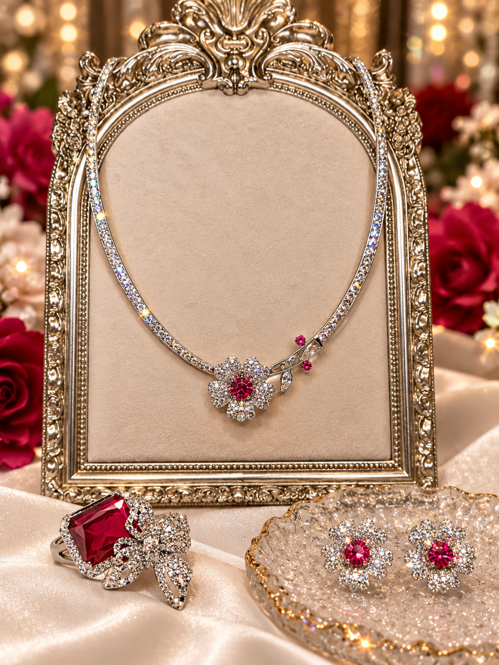 Rose Blossom Luxury Statement Jewelry Set – Necklace, Earrings & Ring From $69.95
