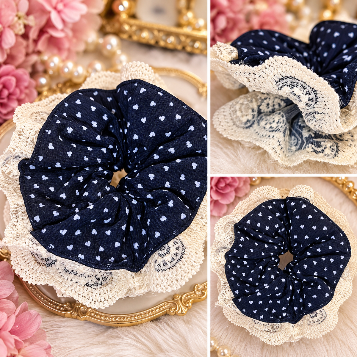 Vintage Romance Heart & Lace Hair Scrunchie