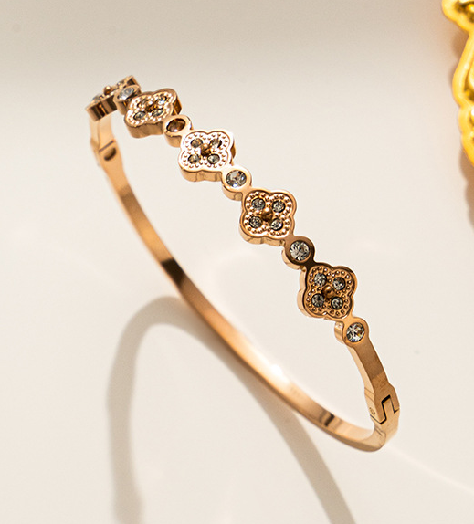 Floral Crystal Bangle – 18K Gold Plated/Silver Plated Stainless Steel
