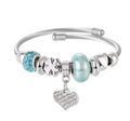 Crystal Heart Charm Bracelet – Adjustable Silver Bangle (Multiple Colors)