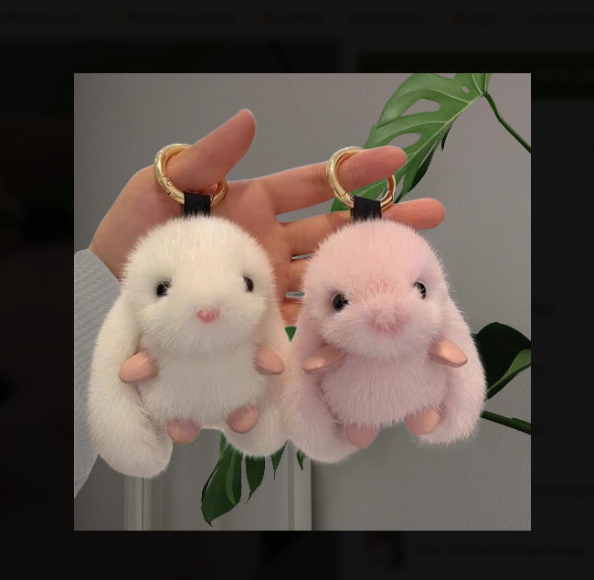 Cute Plush Bunny Keychain with Gold Ring – Soft Fluffy Rabbit Bag Charm