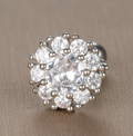 Elegant Silver-Tone Cartilage Stud with Floral Zirconia Cluster Design