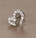 Elegant Silver-Tone Cartilage Stud with Heart Detail and Curved Zirconia Design