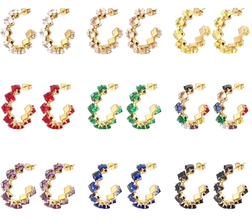 Crystal Hoop Earrings – 18K Gold Plated Stainless Steel (Multi-Color Options)