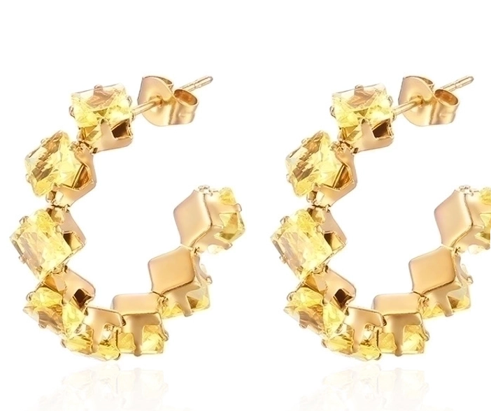 Crystal Hoop Earrings – 18K Gold Plated Stainless Steel (Multi-Color Options)
