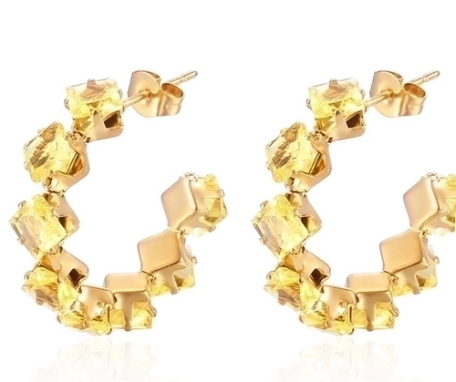 Crystal Hoop Earrings – 18K Gold Plated Stainless Steel (Multi-Color Options)