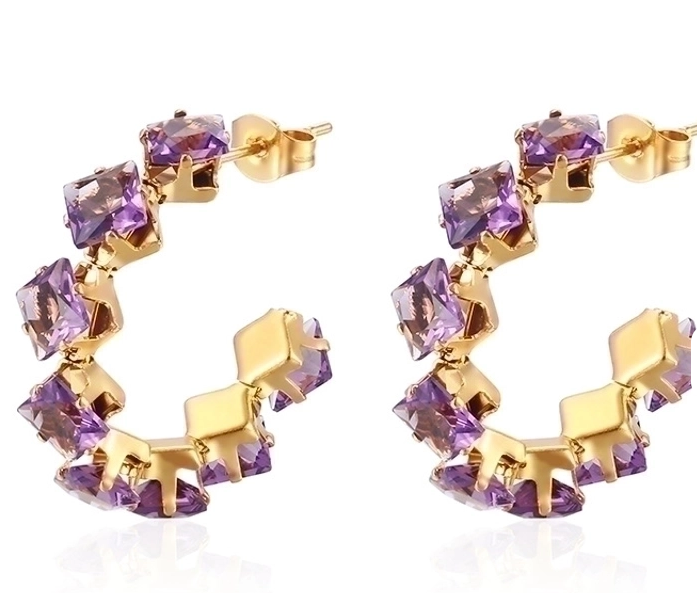 Crystal Hoop Earrings – 18K Gold Plated Stainless Steel (Multi-Color Options)