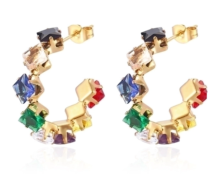 Crystal Hoop Earrings – 18K Gold Plated Stainless Steel (Multi-Color Options)