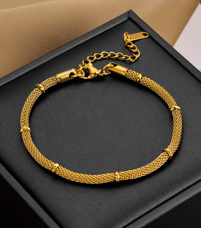 Luxury 18k Gold-Plated Mesh Jewelry Set – Stainless Steel Necklace & Bracelet with Charms, Adjustable for Women