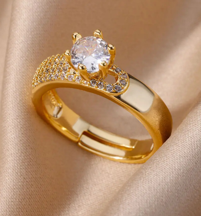 Luxury Adjustable Open Rings – 18K Gold Plated Copper with Zirconia, Multiple Elegant Leaf & Belt Buckle Styles for Women