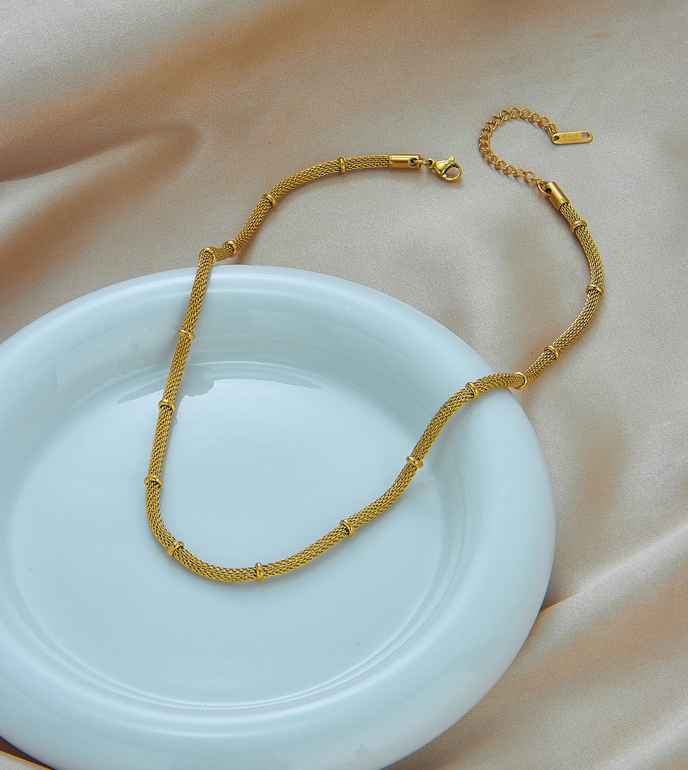 Luxury 18k Gold-Plated Mesh Jewelry Set – Stainless Steel Necklace & Bracelet with Charms, Adjustable for Women