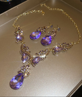 Elegant Purple Zirconia Crystal Jewelry Set in 18k Gold plated – Statement Necklace and Drop Earrings