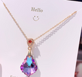 Elegant 18k Gold-Plated Necklace with Iridescent Teardrop Crystal Pendant and Zirconia Detail
