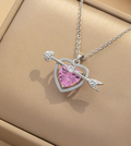 Elegant 925 Silver plated Necklace with Pink Heart Crystal and Arrow Detail Pendant