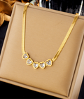 Elegant 18K Gold-Plated Necklace with Heart-Shaped Crystal Details on Snake Chain