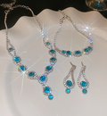 Blue Zirconia Statement 925 sterling silver plated Jewelry Set – Crystal Necklace, Bracelet & Drop Earrings