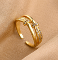 Elegant Double Layer Crystal Ring – Adjustable 18K Gold Plated Stainless Steel