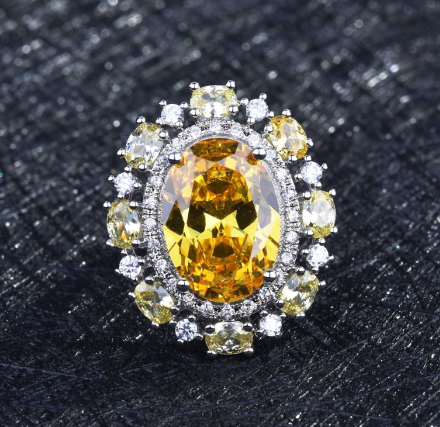 Royal Halo Yellow or Blue Crystal Ring – 18K Gold Plated Copper (Adjustable)