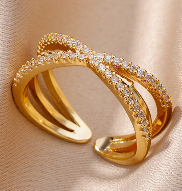 Luxury Adjustable Open Rings – 18K Gold Plated Copper with Zirconia, Multiple Elegant Leaf & Belt Buckle Styles for Women