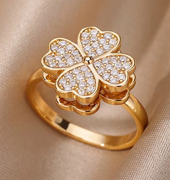 Luxury Adjustable Open Rings – 18K Gold Plated Copper with Zirconia, Multiple Elegant Leaf & Belt Buckle Styles for Women