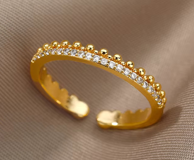 Luxury Adjustable Open Rings – 18K Gold Plated Copper with Zirconia, Multiple Elegant Leaf & Belt Buckle Styles for Women