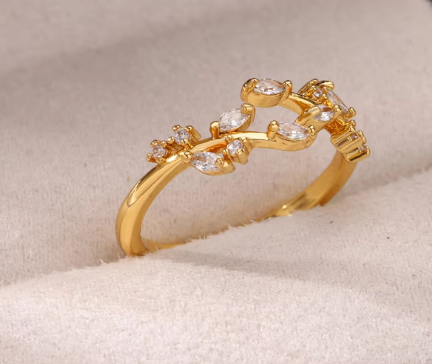 Luxury Adjustable Open Rings – 18K Gold Plated Copper with Zirconia, Multiple Elegant Leaf & Belt Buckle Styles for Women