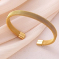 Elegant 18Gold plated Stainless Steel Mesh Cuff Bracelet with Modern Minimalist Design