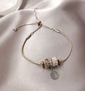 Elegant 925 silver-Tone Slider Bracelet with Crystal Charm Beads and Heart Pendant Accent