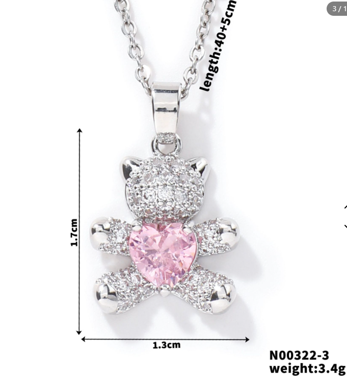 Sparkling Teddy Bear Necklace – Gold & Silver Plated (Multiple Colors)