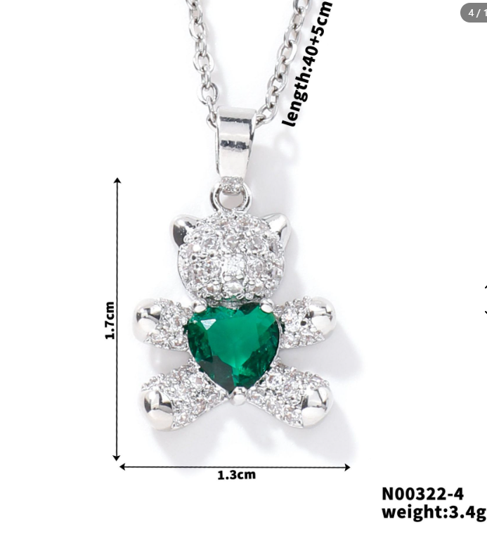 Sparkling Teddy Bear Necklace – Gold & Silver Plated (Multiple Colors)