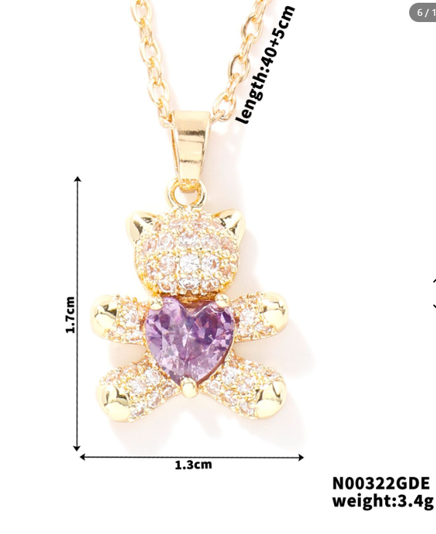 Sparkling Teddy Bear Necklace – Gold & Silver Plated (Multiple Colors)