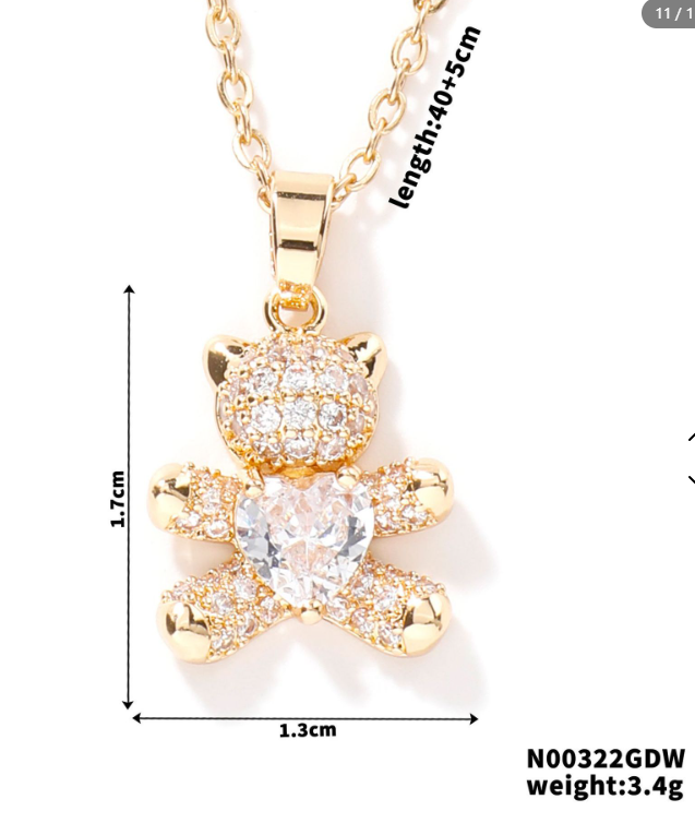Sparkling Teddy Bear Necklace – Gold & Silver Plated (Multiple Colors)