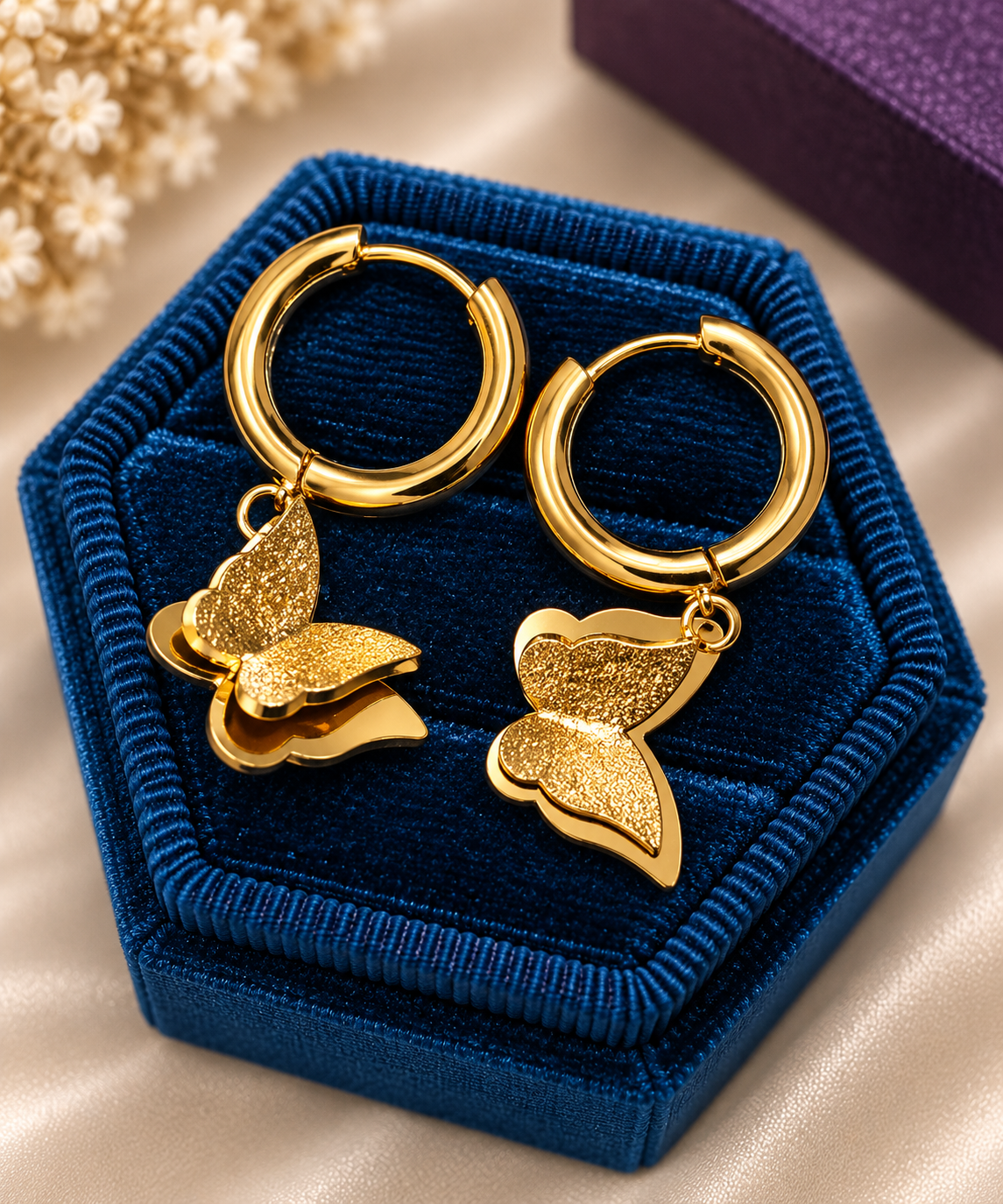 Golden Flutter Butterfly Huggie Earrings