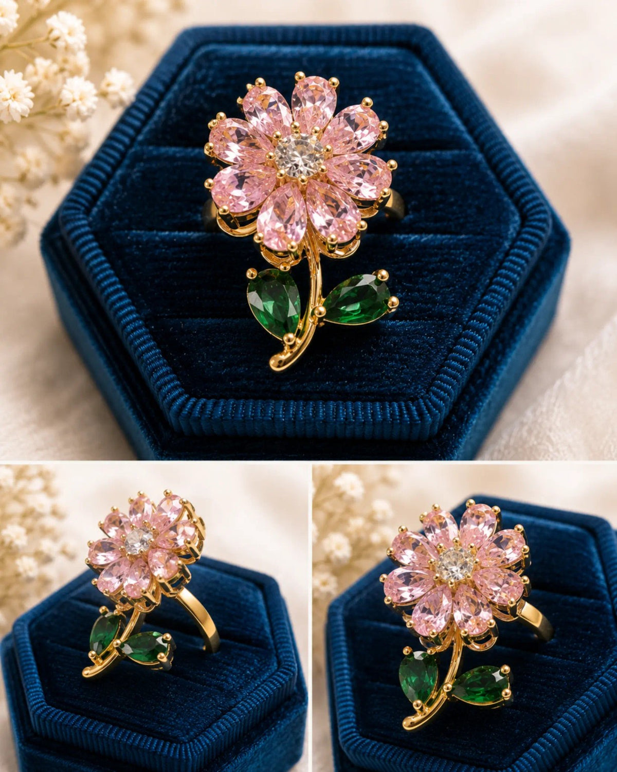 Enchanted Blossom Spinning Crystal Ring