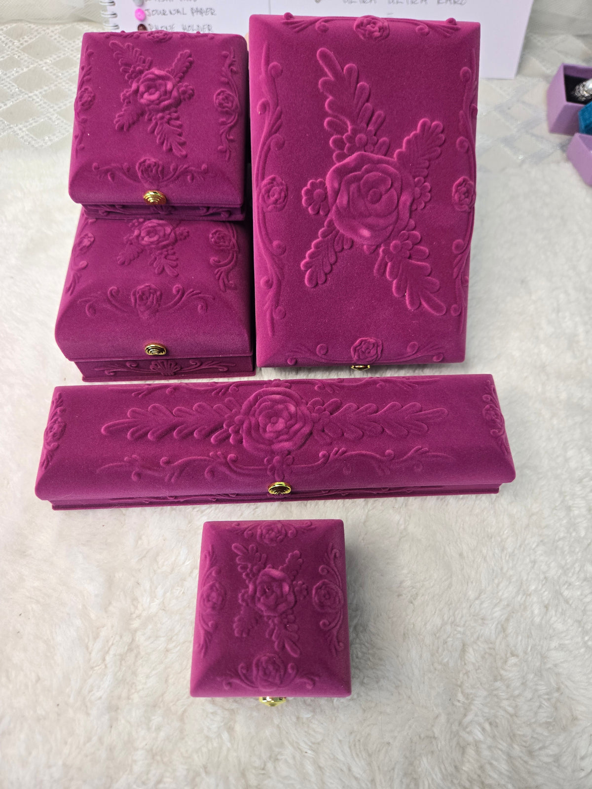 Vintage Rose Velvet Jewelry Box Set