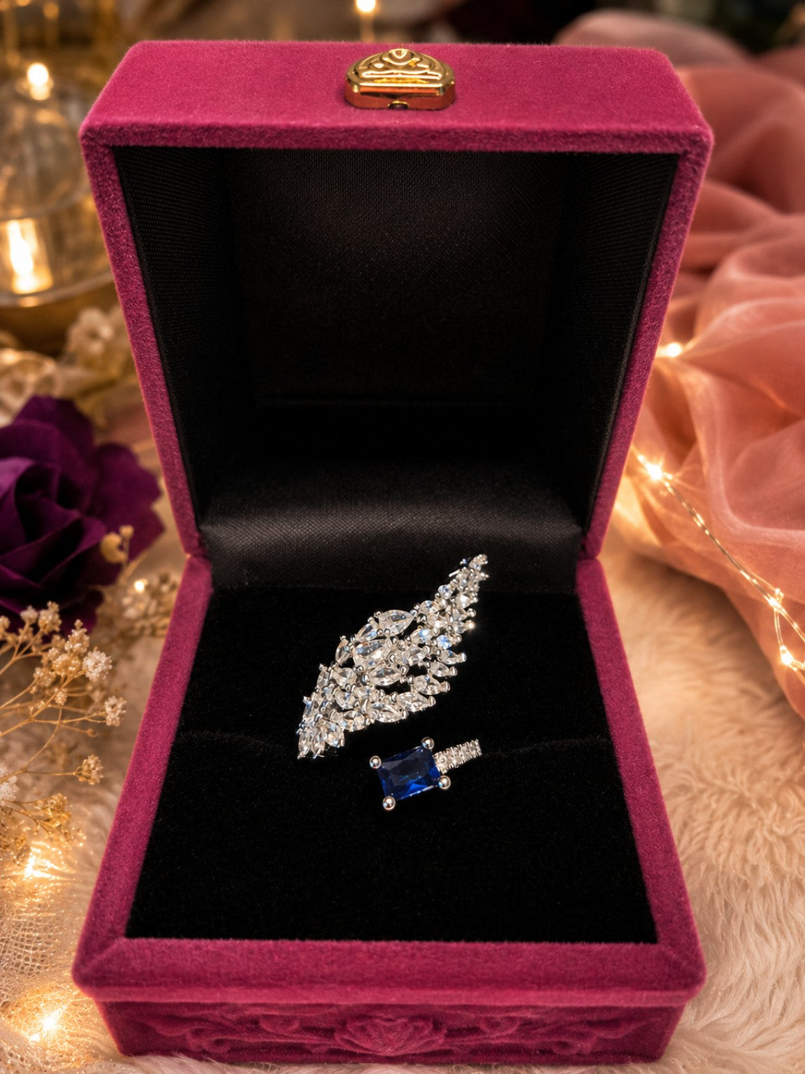 Midnight Sapphire Crystal Wing Statement Ring