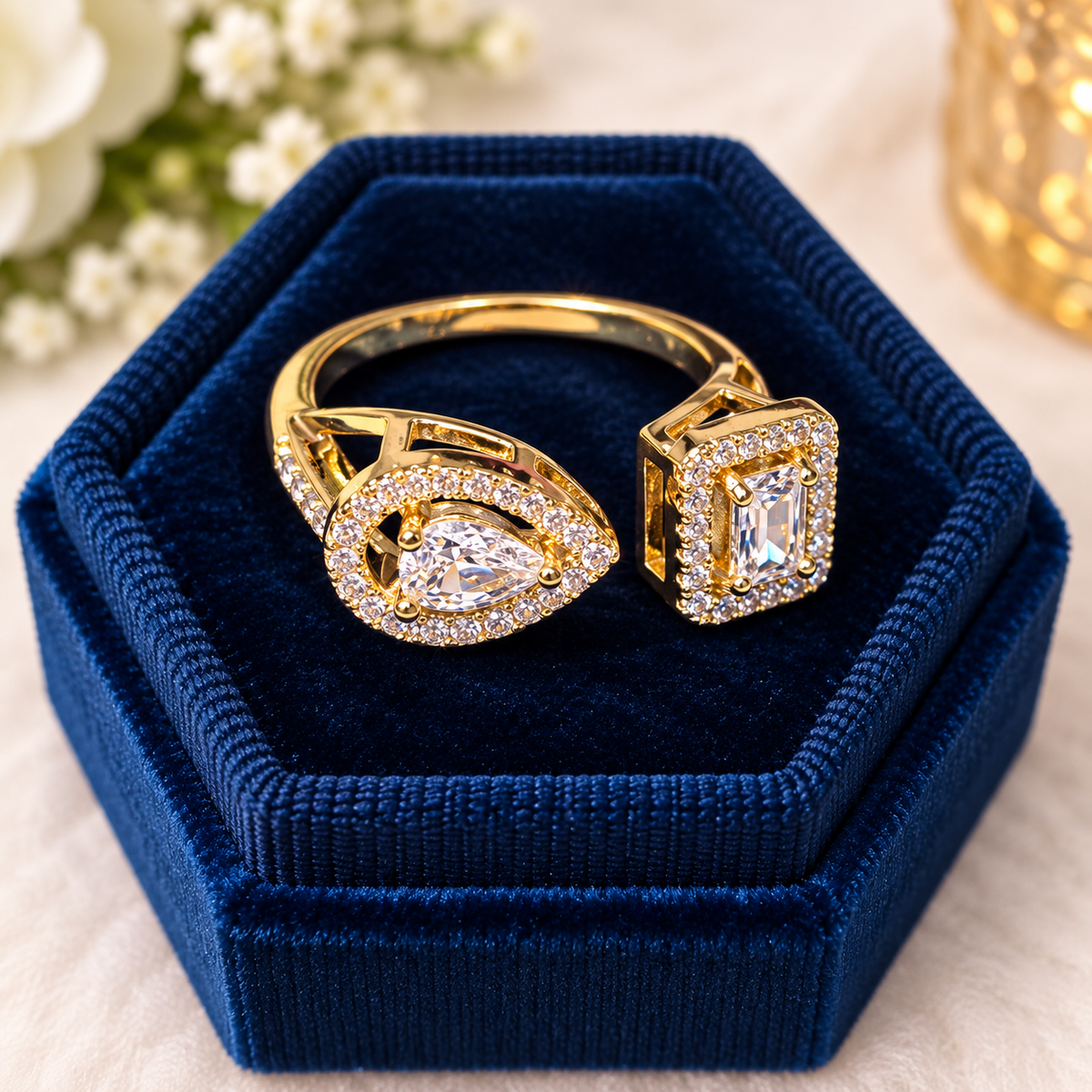 Golden Duo Crystal Open Ring