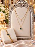 18K Gold Emerald Elegance Necklace & Bracelet Set