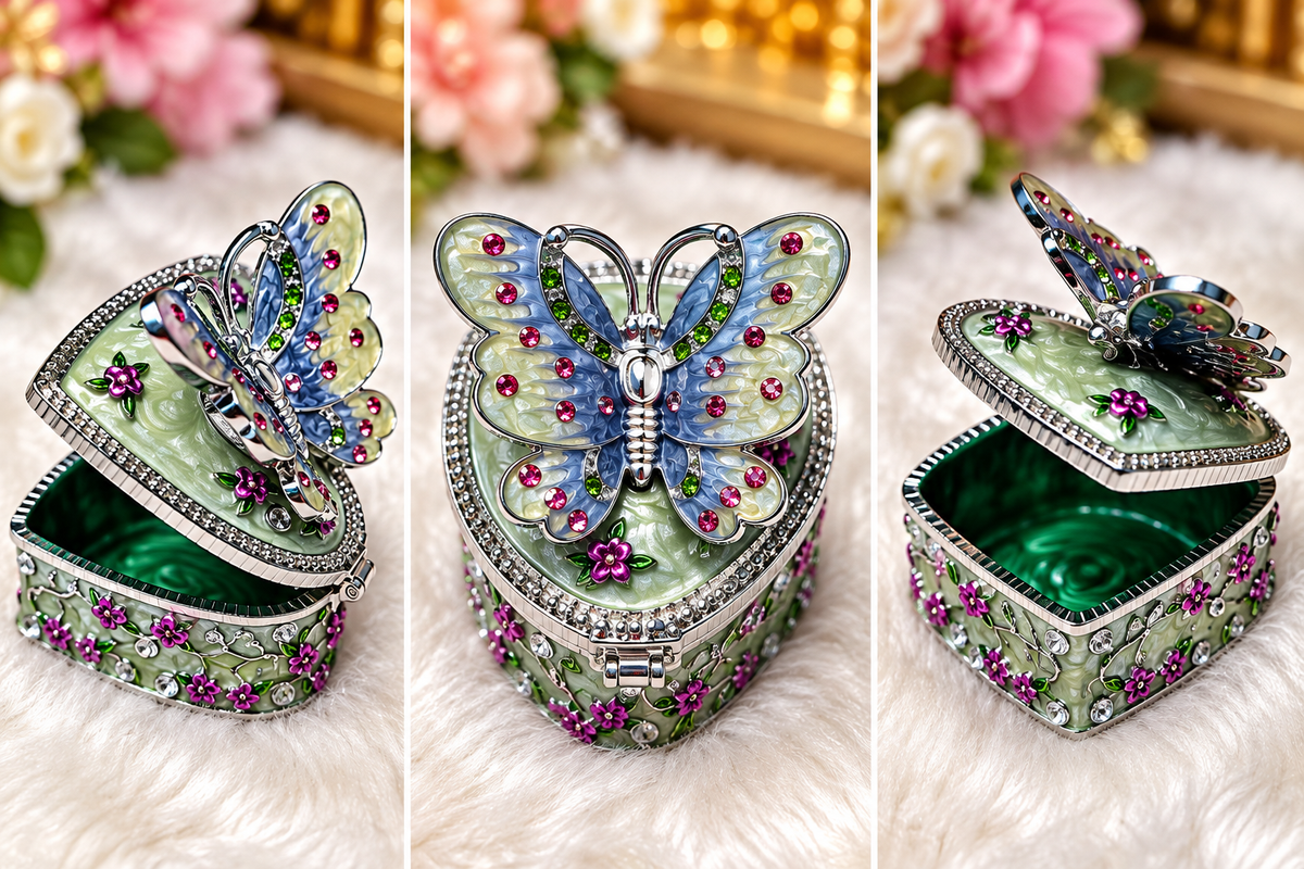 Enchanted Butterfly Heart Trinket Box