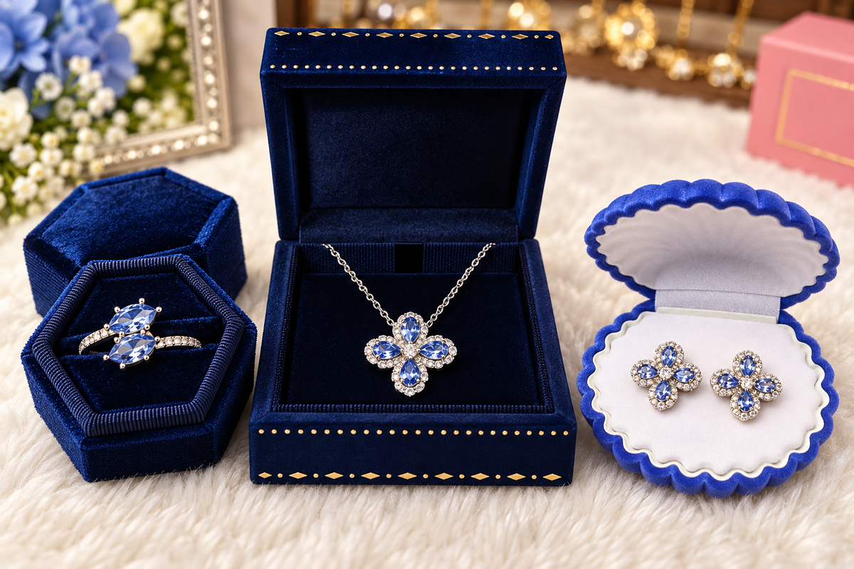 Silver Necklace- Blue Crystal Blossom Jewelry Set - From $24.95