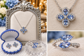 Silver Necklace- Blue Crystal Blossom Jewelry Set - From $24.95