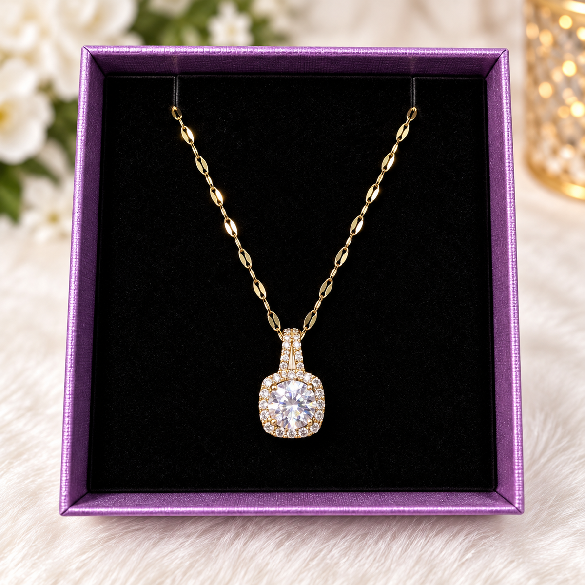 Golden Radiance Crystal Halo Necklace