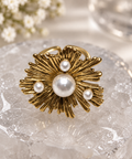 Golden Moonburst Pearl Statement Ring