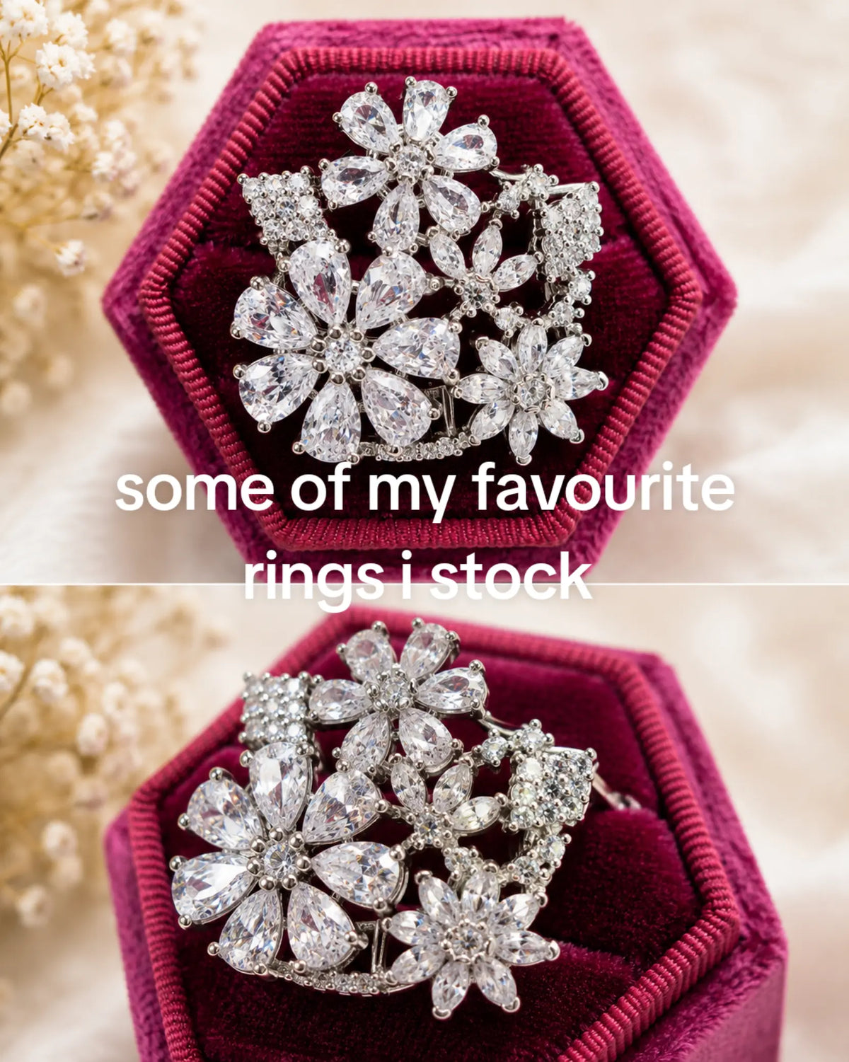 Luxury Crystal Flower Ring – 18K Gold Plated Adjustable Band
