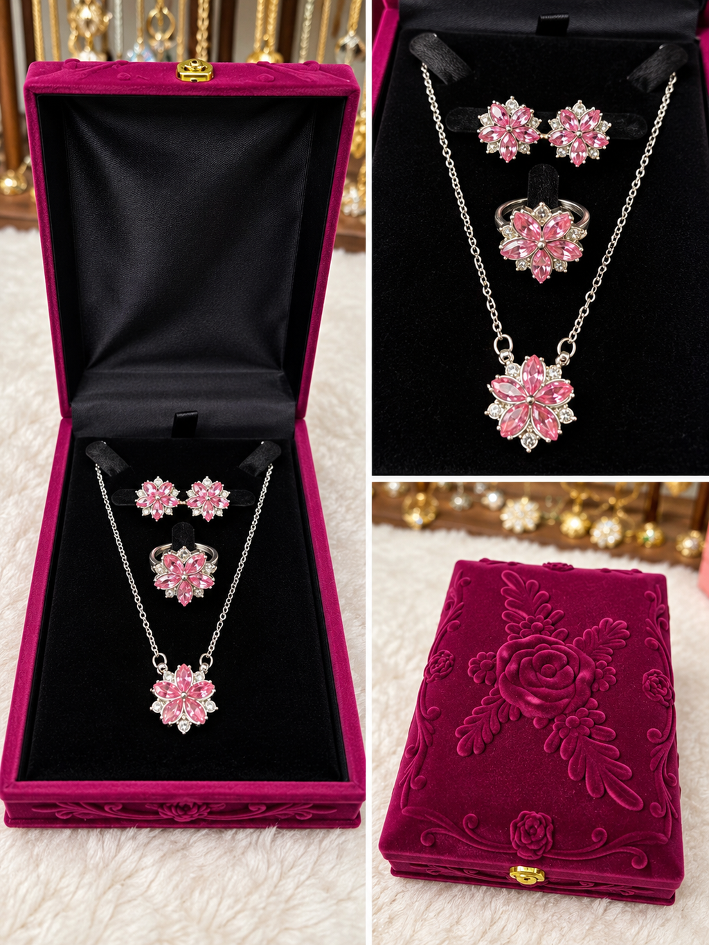 Sterling Silver Pink Blossom Jewelry Set – From $29.95