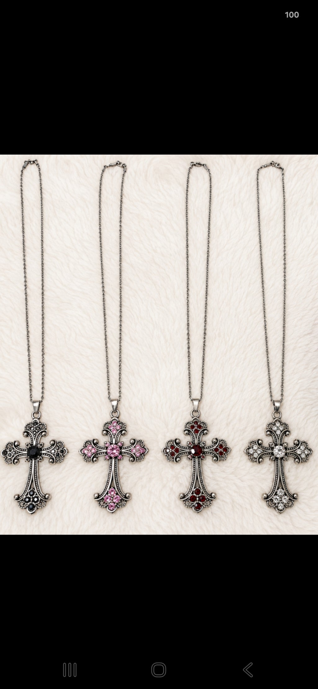 Vintage Crystal Cross Stainless Steel Necklace