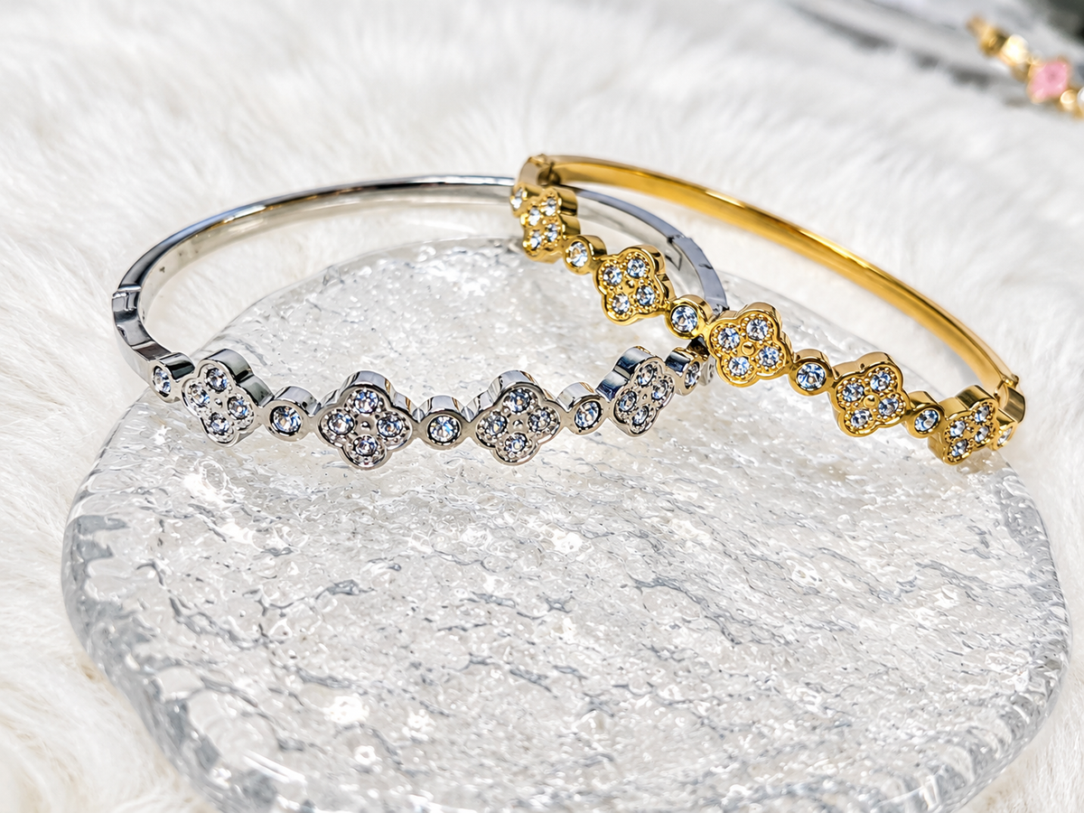 Floral Crystal Bangle – 18K Gold Plated/Silver Plated Stainless Steel