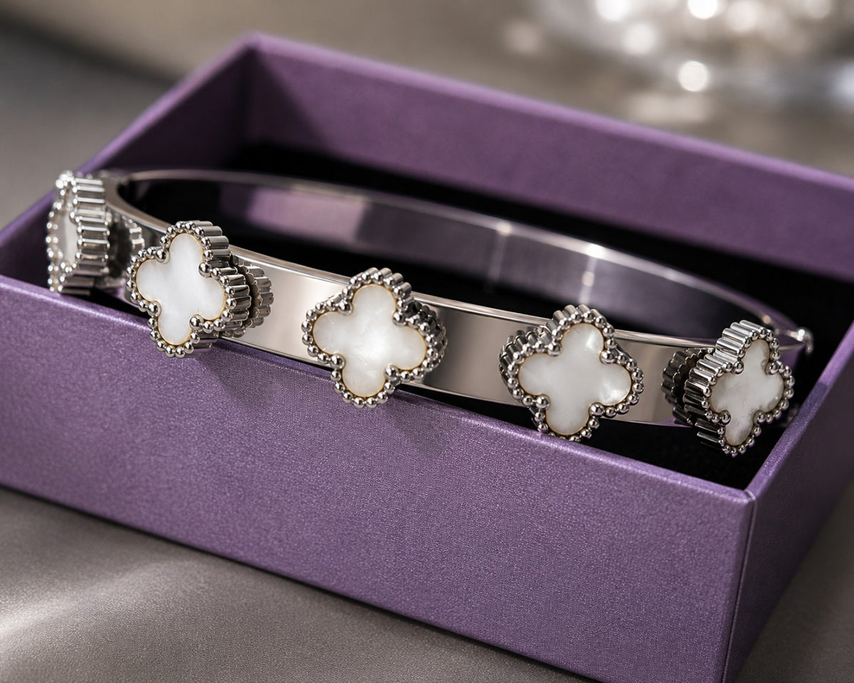 Midnight & Moonlight Clover Cuff Bracelet