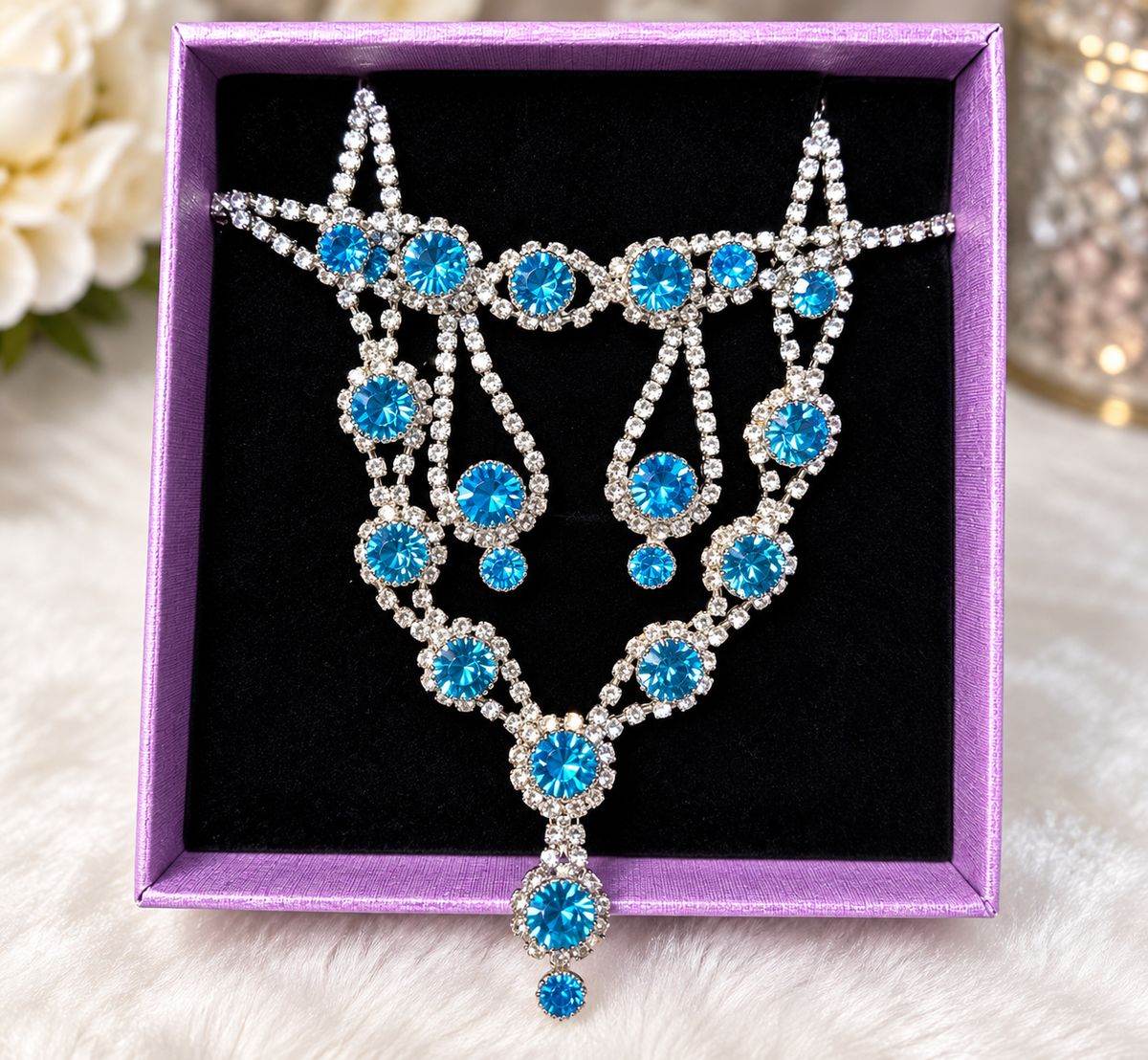 Celestial Blue Crystal Statement Necklace