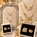 🌹 Golden Rose Crystal Necklace, Ring & Bracelet Set